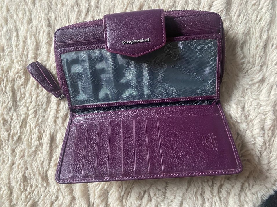 Mor Deri Kadın Cüzdanı Fermuarlı - Görsel 4