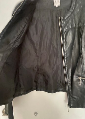 Kadın Siyah Deri Fermuarlı Ceket - Görsel 8