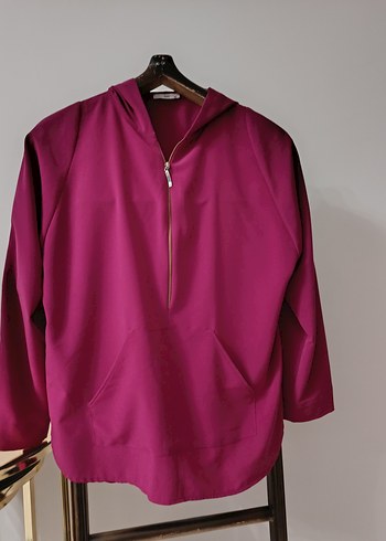 l Beden bordo Renk Bordo Fermuarlı Kadın Sweatshirt