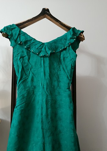 Uzun Drapeli Yeşil Bohem Kadın Elbise - Görsel 8