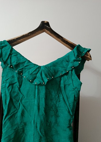 Uzun Drapeli Yeşil Bohem Kadın Elbise - Görsel 6