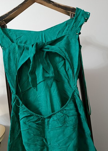 Uzun Drapeli Yeşil Bohem Kadın Elbise - Görsel 3