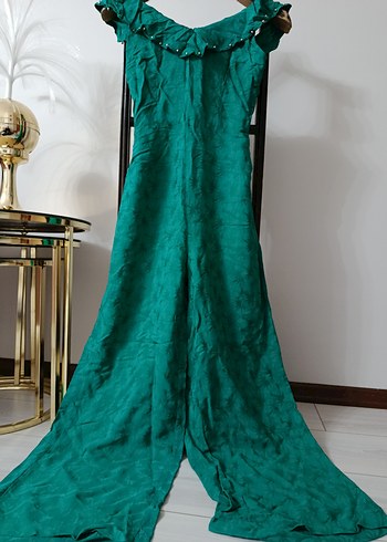 Uzun Drapeli Yeşil Bohem Kadın Elbise - Görsel 4