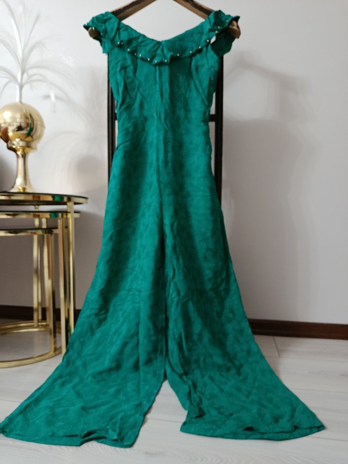 Uzun Drapeli Yeşil Bohem Kadın Elbise - Görsel 5