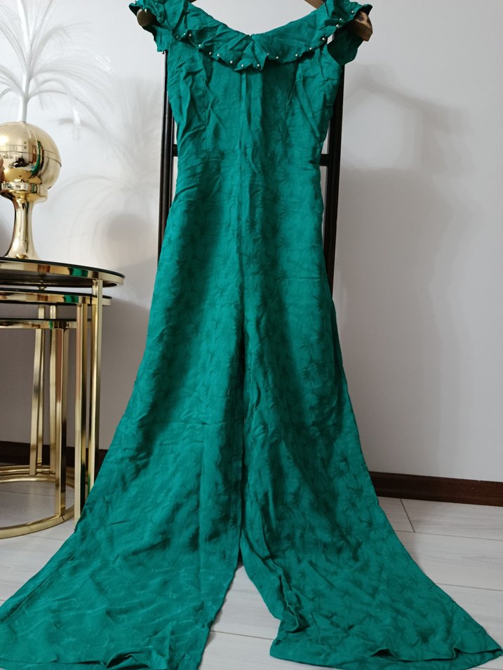 Uzun Drapeli Yeşil Bohem Kadın Elbise - Görsel 4