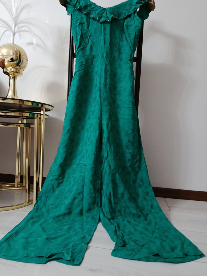 Uzun Drapeli Yeşil Bohem Kadın Elbise - Görsel 2