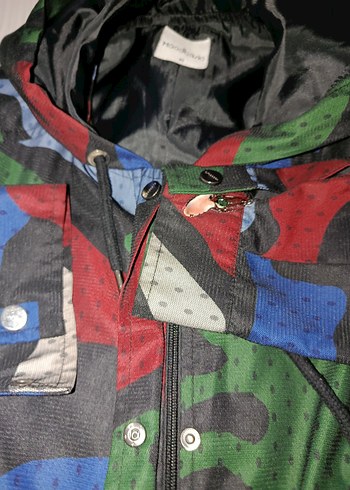 Kadın Çok Renkli Kamuflaj Desenli Uzun Yağmurluk - Görsel 5