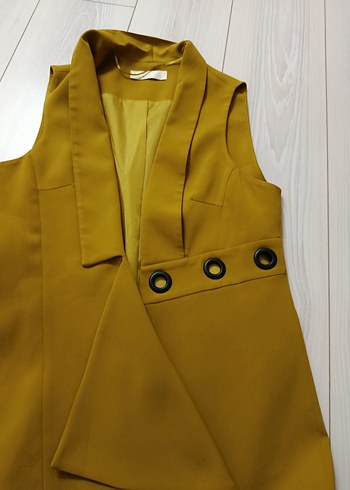 Sarı Düğmeli Kadın Uzun Yelek - Görsel 5