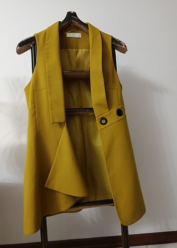 Sarı Düğmeli Kadın Uzun Yelek - Görsel 7