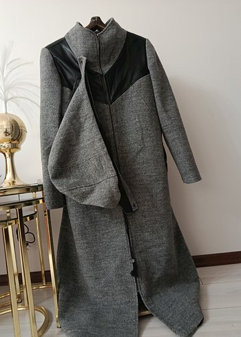 Gri Uzun Yünlü Hamile Kabanı - Görsel 9