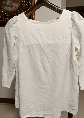 Düğmeli Beyaz Keten Kadın Bluz - Görsel 5
