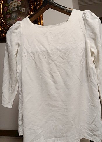 Düğmeli Beyaz Keten Kadın Bluz - Görsel 7