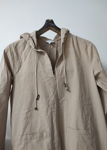 Bej Kadın Midi Keten Yağmurluk - Görsel 6