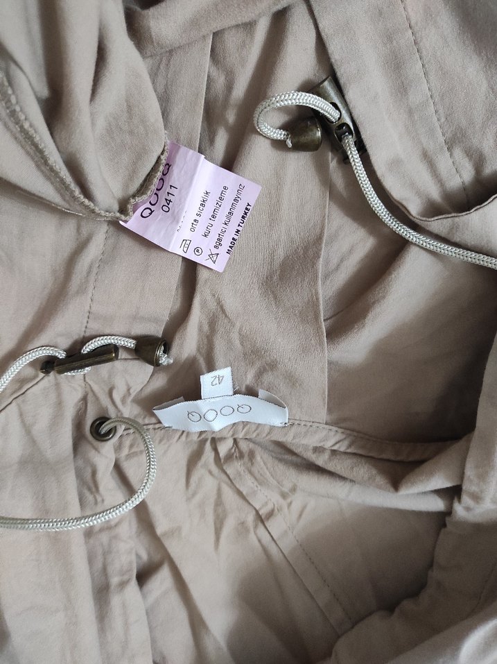 Bej Kadın Midi Keten Yağmurluk - Görsel 4