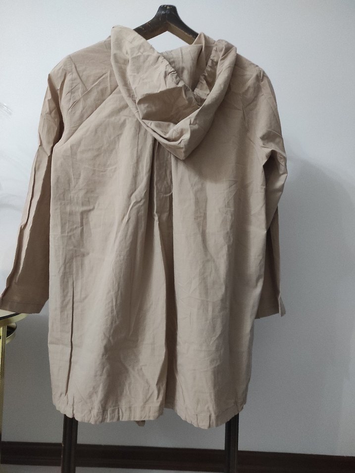 Bej Kadın Midi Keten Yağmurluk - Görsel 3