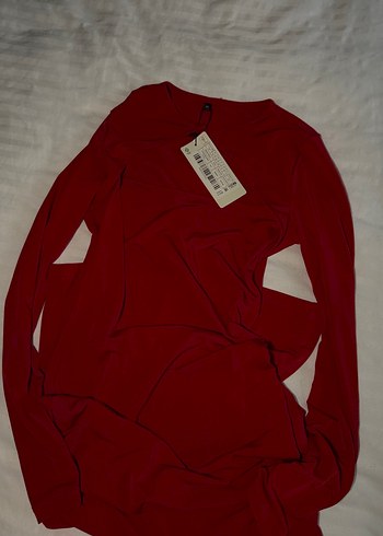 Kırmızı Uzun Kollu V Yaka Kadın Tulum 34-36 beden - Görsel 2