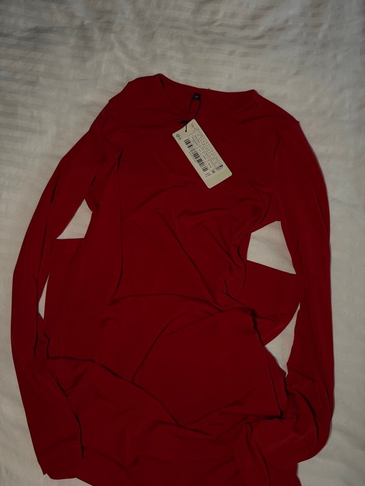 Kırmızı Uzun Kollu V Yaka Kadın Tulum 34-36 beden - Görsel 2