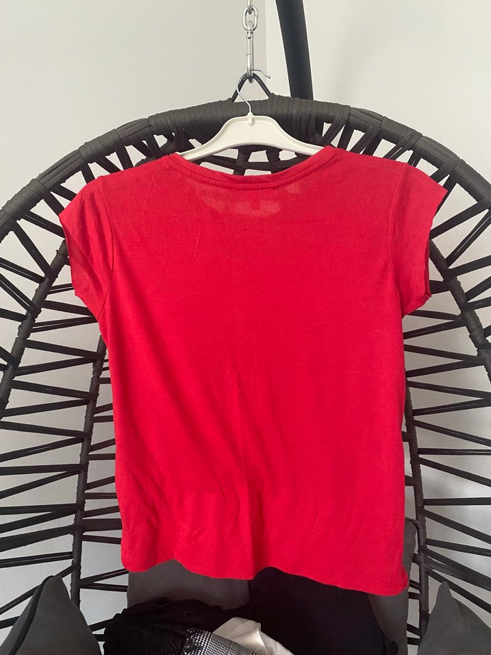 Renkli Baskılı Kırmızı Pamuklu Tişört - Görsel 4