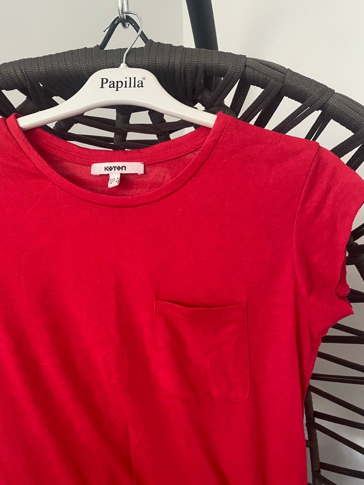 Renkli Baskılı Kırmızı Pamuklu Tişört - Görsel 2