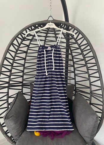 Mavi Çizgili Askılı Midi Elbise - Görsel 4