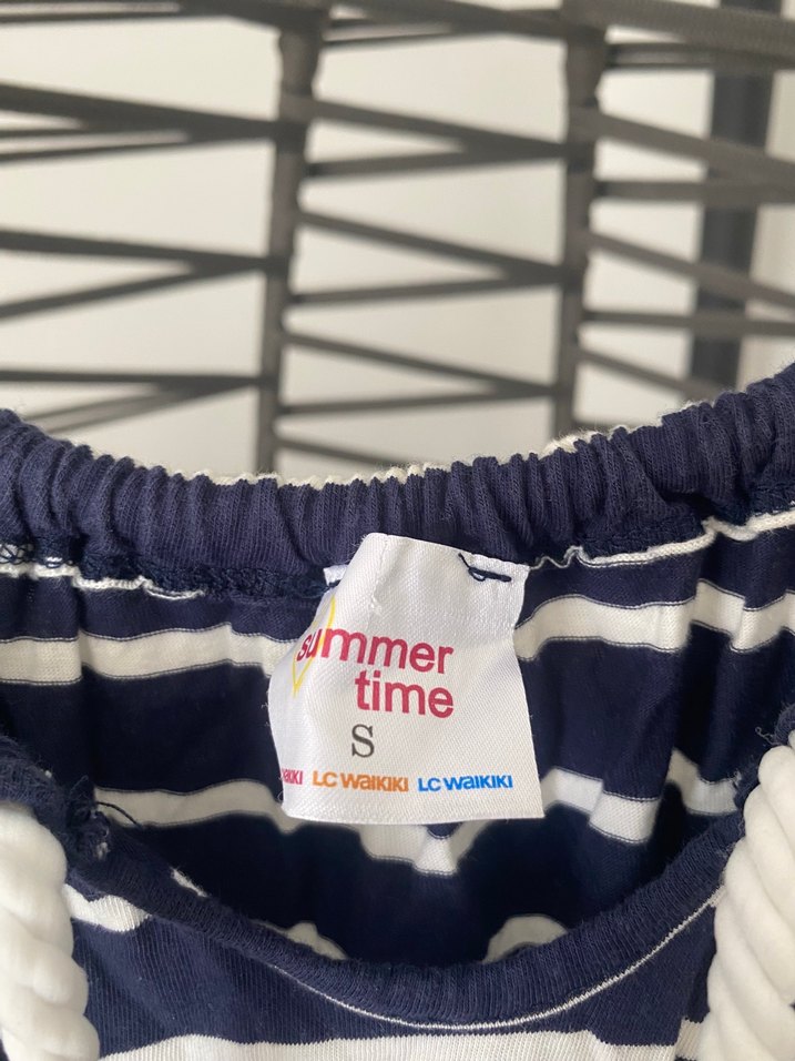 Mavi Çizgili Askılı Midi Elbise - Görsel 5