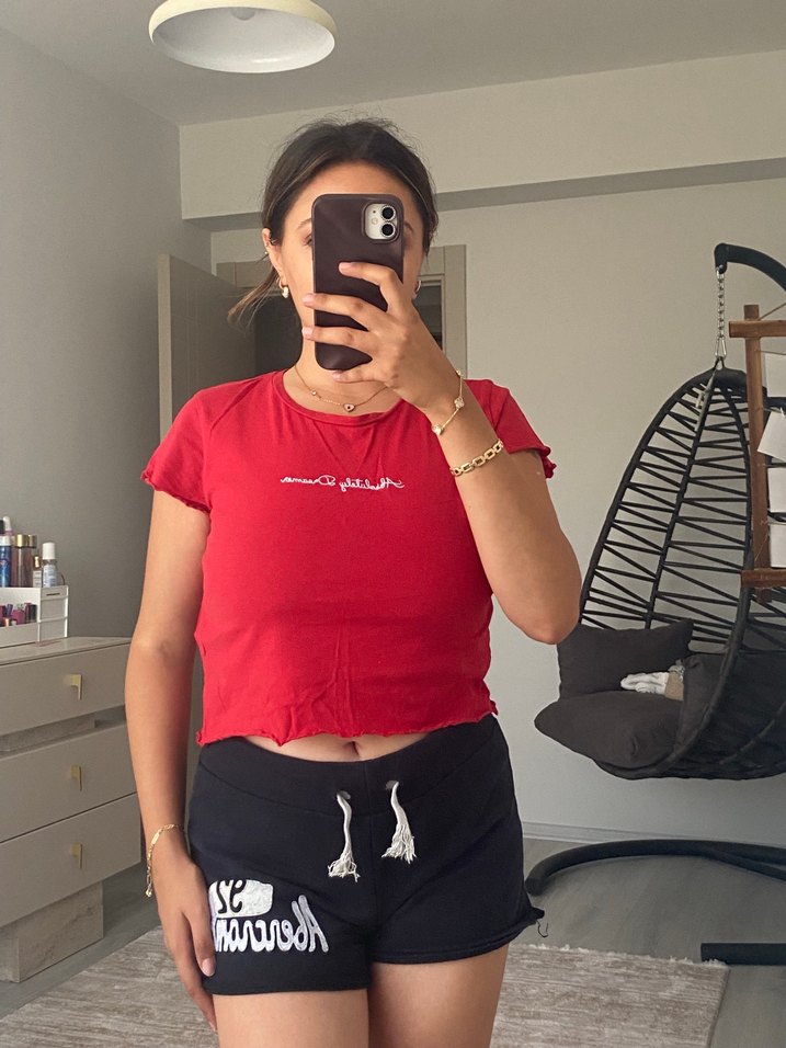 Kırmızı Kısa Kollu Baskılı Tişört - Görsel 4