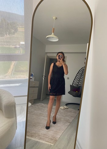 Siyah Dantel Midi Straplez Gotik Elbise - Görsel 4