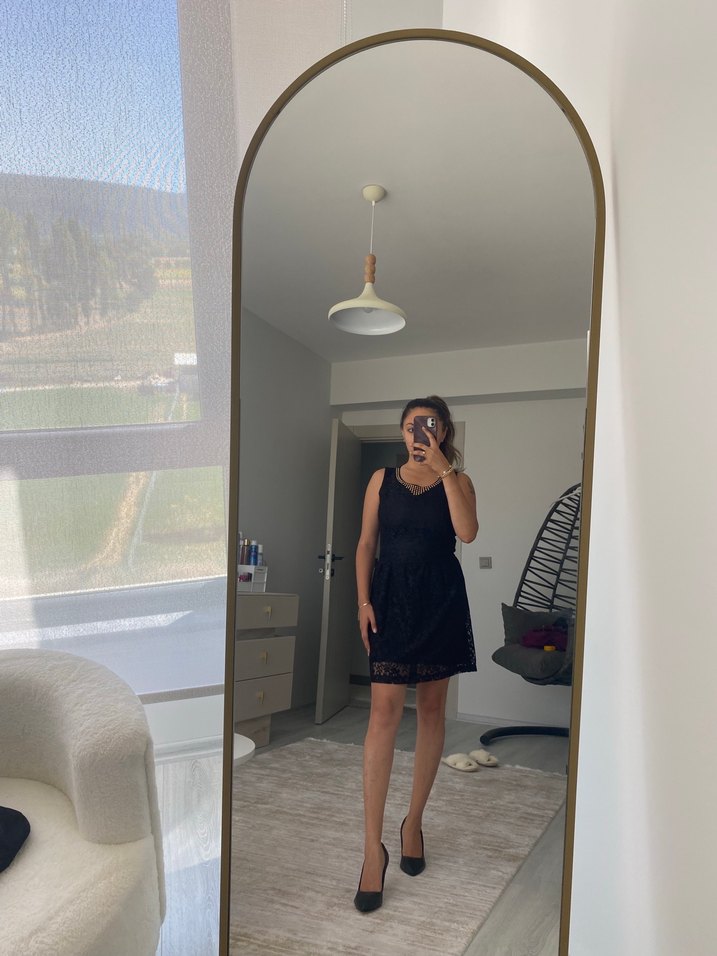 Siyah Dantel Midi Straplez Gotik Elbise - Görsel 2