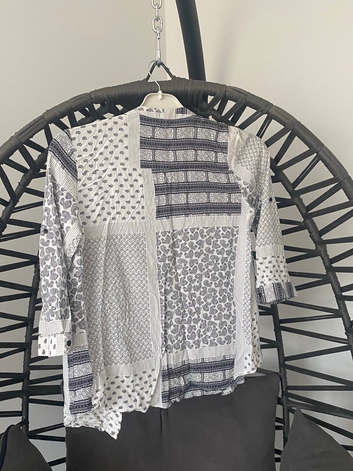 Bohem Gri Desenli Düğmeli Gömlek - Görsel 4