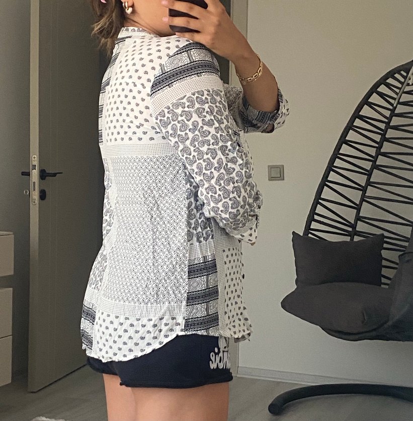 Bohem Gri Desenli Düğmeli Gömlek - Görsel 2