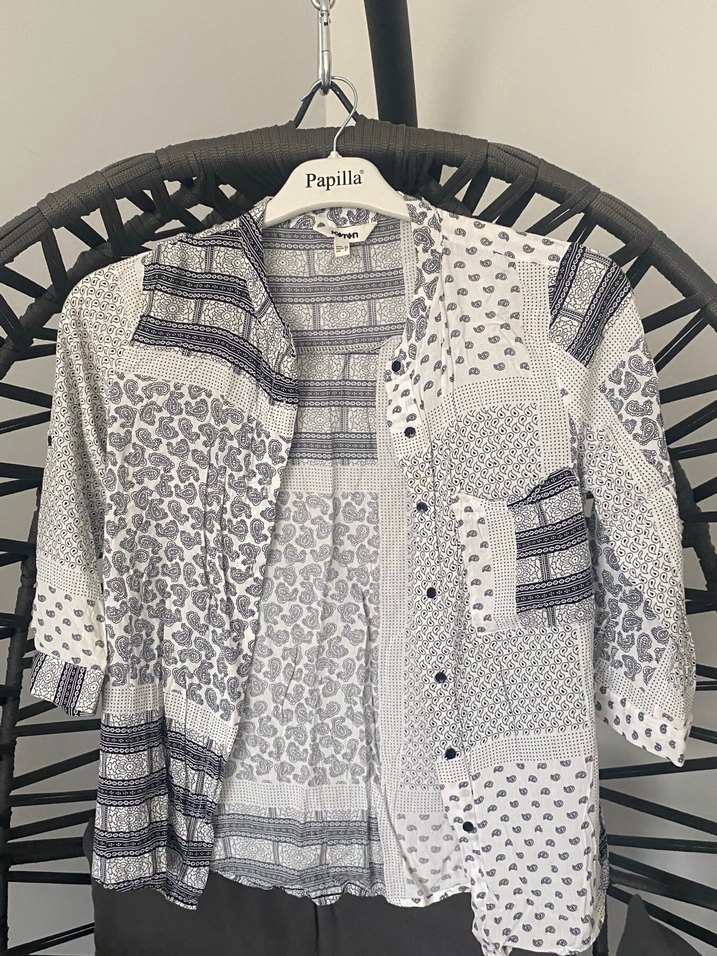 Bohem Gri Desenli Düğmeli Gömlek - Görsel 3