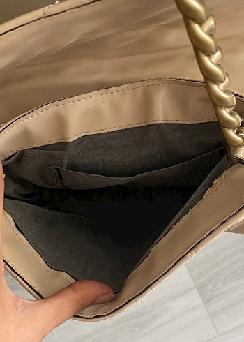 Bej Zincir Detaylı Deri Kadın Çanta - Görsel 5