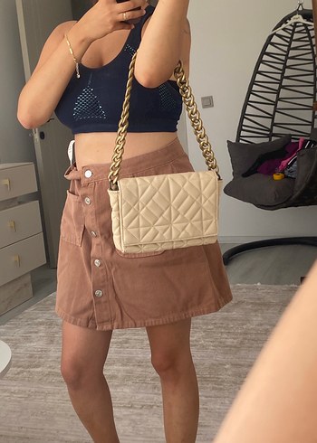 Bej Zincir Detaylı Deri Kadın Çanta - Görsel 3