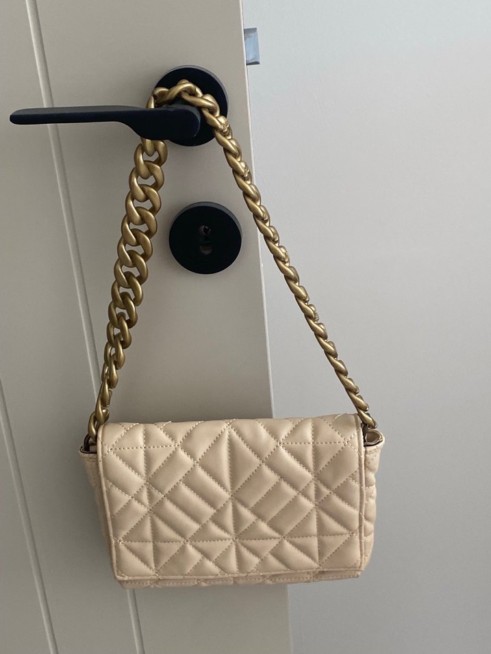 Bej Zincir Detaylı Deri Kadın Çanta - Görsel 2