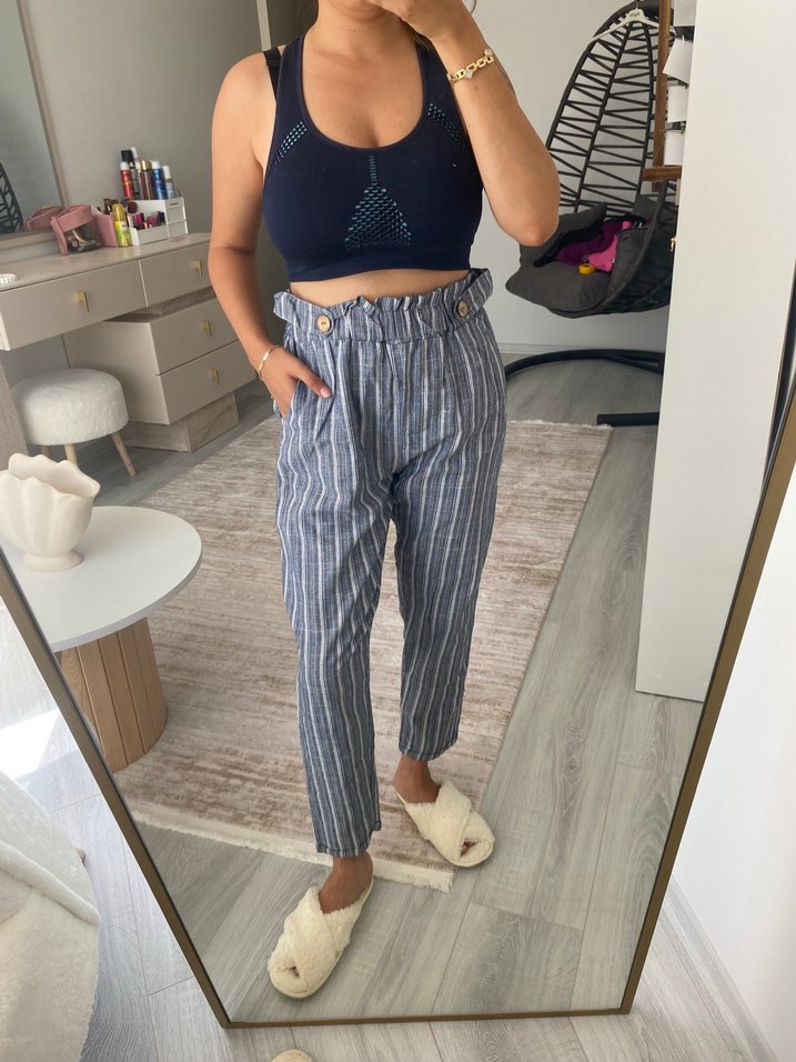 Düğmeli Mavi Zebra Desenli Keten Kadın Espadril - Görsel 2