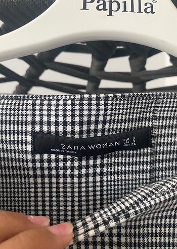 Zara Gri Ekose Detaylı Midi Elbise