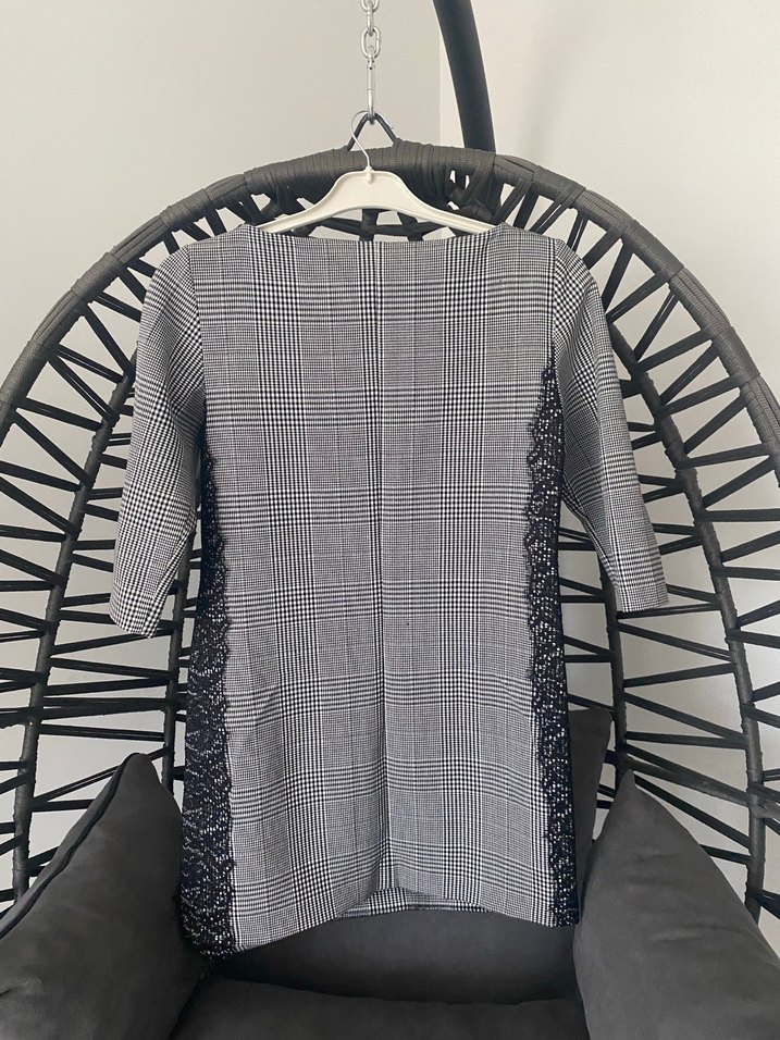 Gri Ekose Detaylı Midi Elbise - Görsel 3