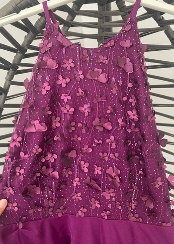 Mor Nakışlı Straplez Midi Abiye Elbise - Görsel 7