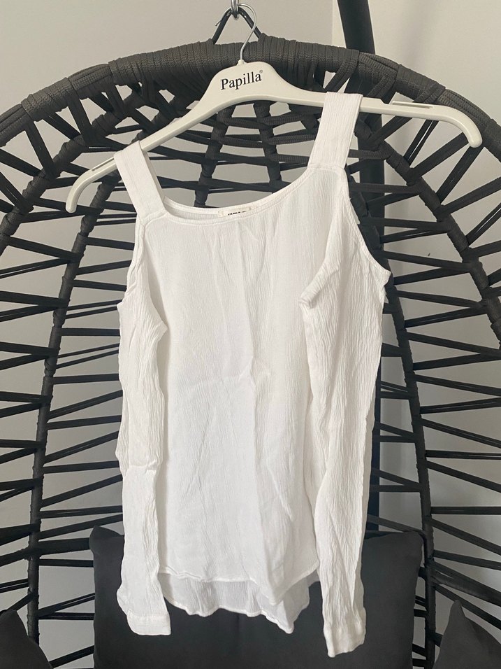 Beyaz, Askılı, Salaş Keten Bluz - Görsel 2