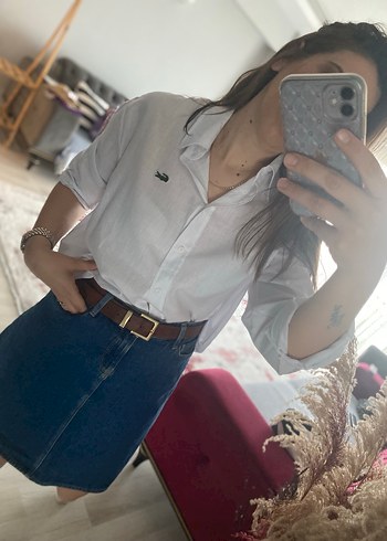 Lacoste Düğmeli Beyaz Keten gömlek