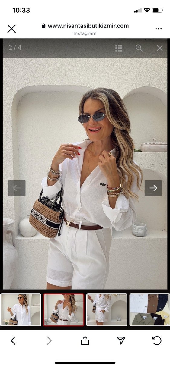 Düğmeli Beyaz Keten gömlek - Görsel 3