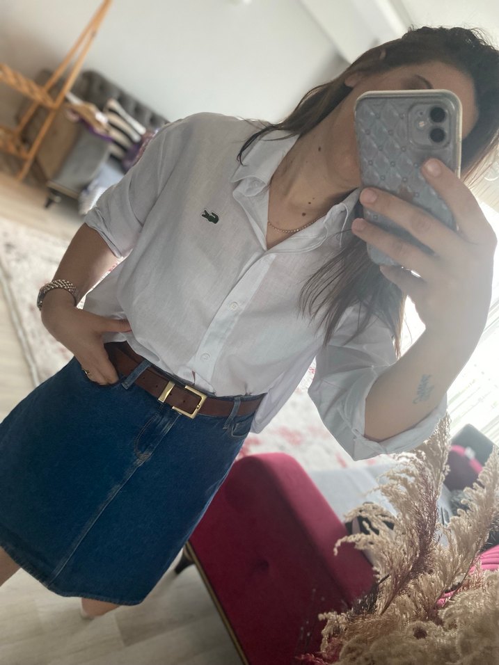 Düğmeli Beyaz Keten gömlek - Görsel 2