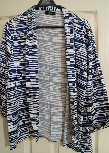 H&M Lacivert Beyaz Geometrik Kimono