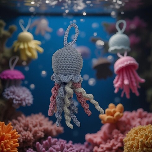 Amigurumi denizanası anahtarlık/çanta charm