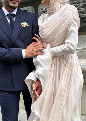 Trendyol & Milla Beyaz Drapeli Uzun Kollu Nişan Elbisesi Nikah elbisesi