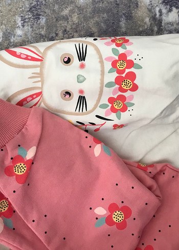 HelloBaby Pembe Çiçek Baskılı Bebek Kız Takımı