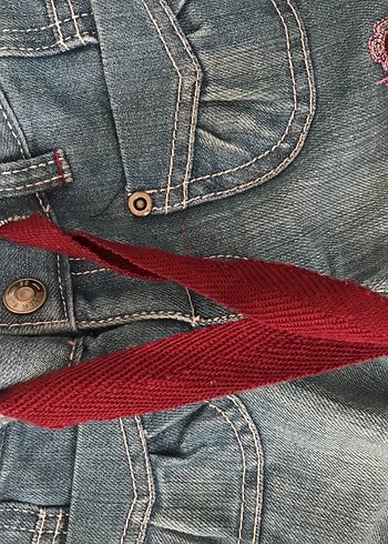 9-12 Ay Beden mavi Renk Nakışlı Düğmeli Kız Kot Pantolon