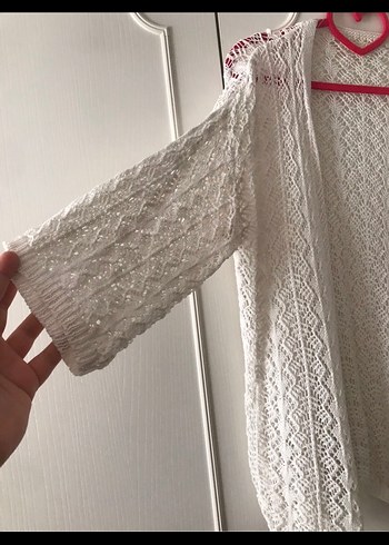 Bohem Beyaz Örgü Kadın Hırka Pareo