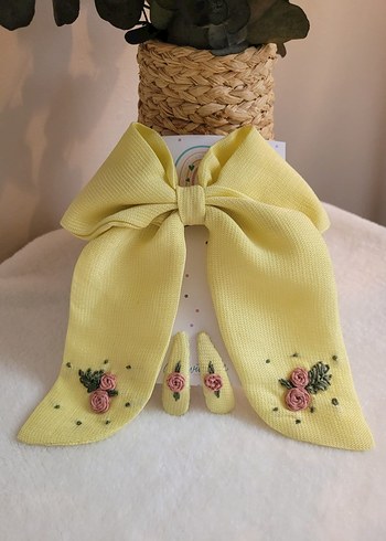 Nakışlı Fiyonklu Yeşil Çocuk Saç Bandı - Görsel 6