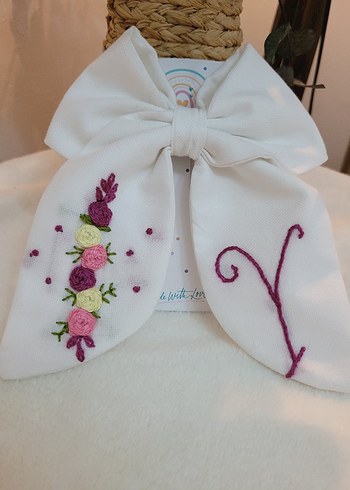 Nakışlı Fiyonklu Yeşil Çocuk Saç Bandı - Görsel 9